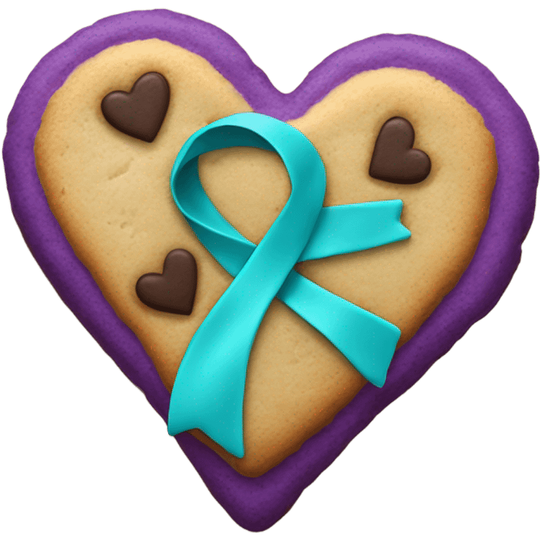 Purple teal Suicide awareness ribbon on heart cookie emoji