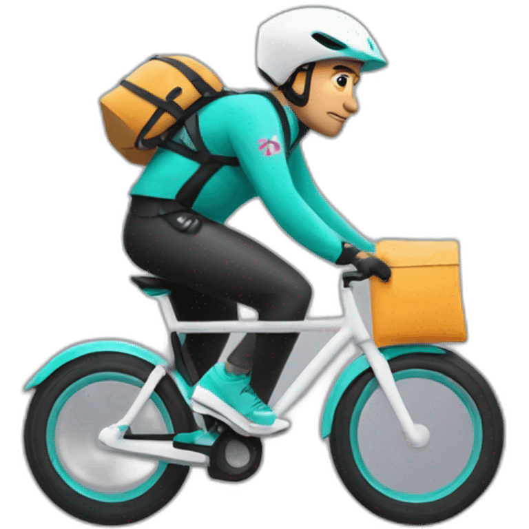 White Deliveroo rider on bike. emoji