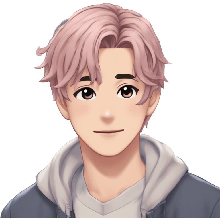 Gorgeous romantic hot attractive anime style modern anime shojo guy with pretty ponytail hair and colorful eyes and blushing face aesthetic trending style  pastelcore cottagecore kawaiicore emoji