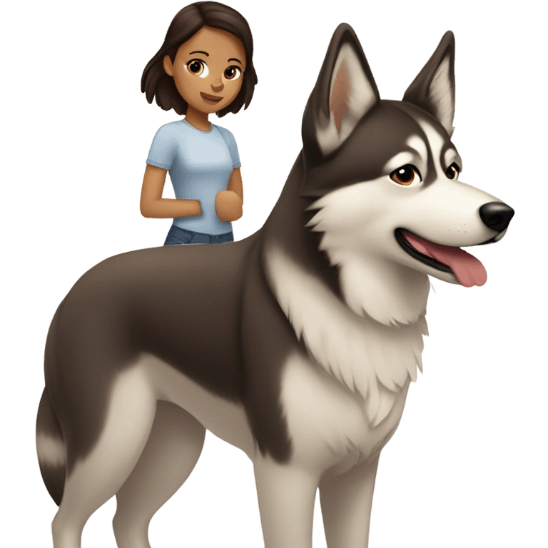 A brunette girl next to a beige  Husky emoji