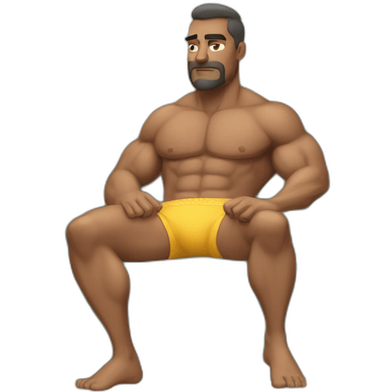 a very muscular dad sleeping on the couch in his boxers in a open pose emoji