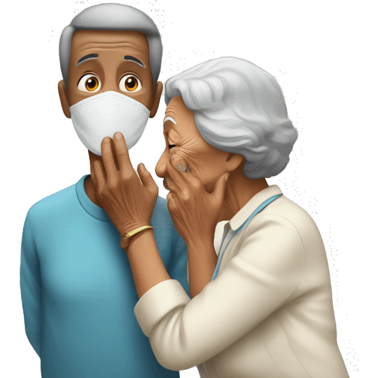 bold person helping some old woman to cover her mouth emoji