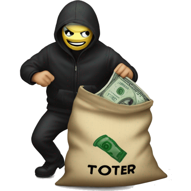 Thief stealing money bag with the word Toptier embroidered on it emoji