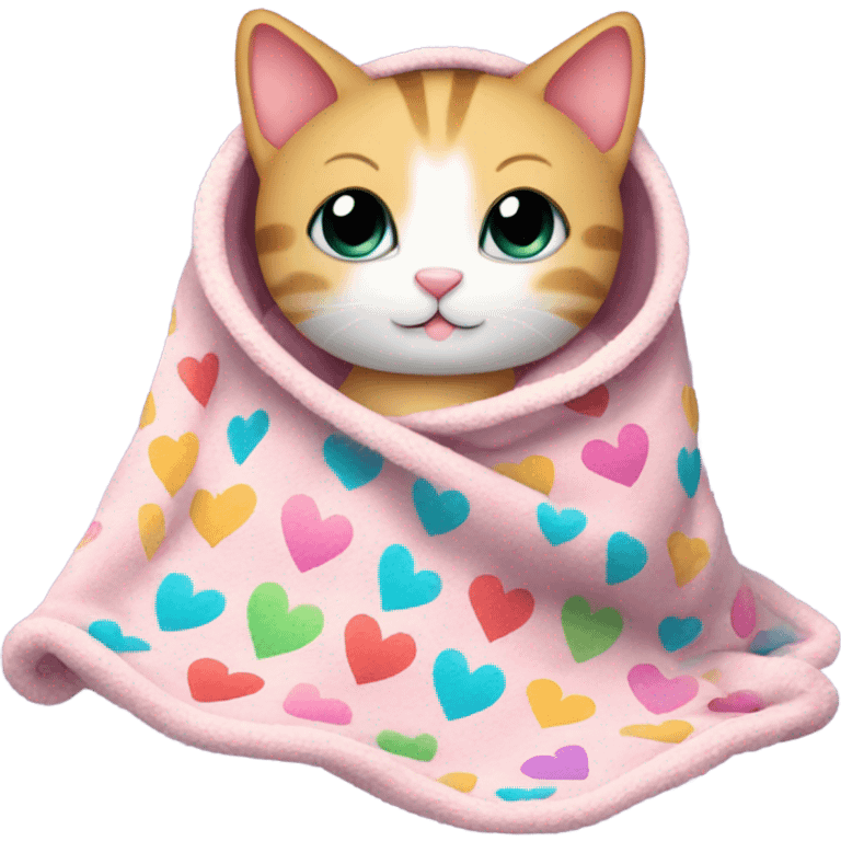 Kitty in blanket with hearts  emoji