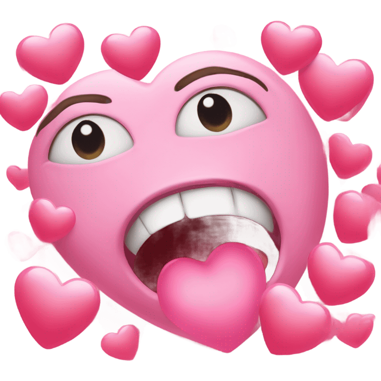 A crying face emoji with big, heart-shaped eyes and a hand covering the mouth. There are pink heart emojis floating around it, adding to the emotional expression. emoji