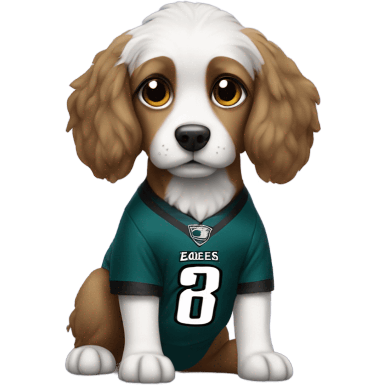 cute little dog wearing a eagles jersey  emoji