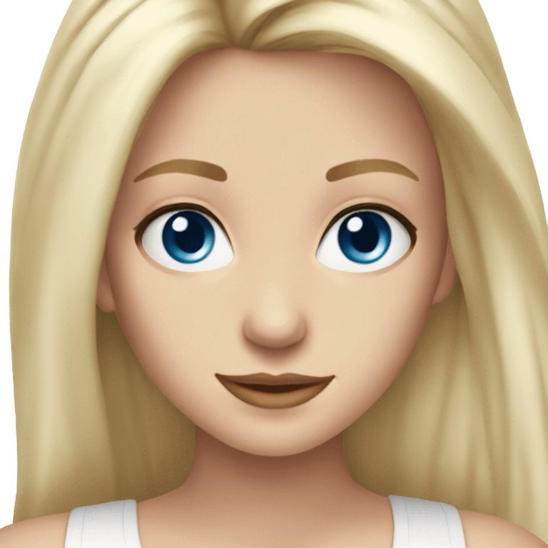 beautiful woman, long straight blonde hair, blue eyes, aesthetic white tank top emoji