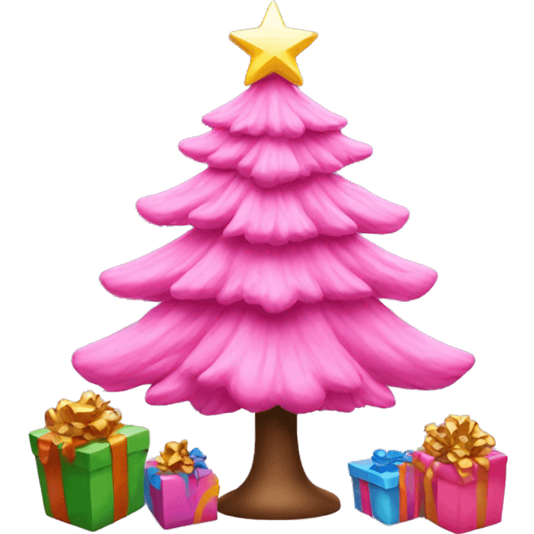 Pink Christmas tree with presents emoji