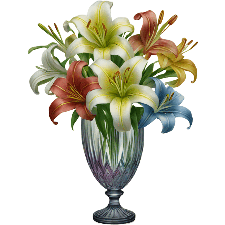 lily bouquet in a vintage crystal vase  emoji