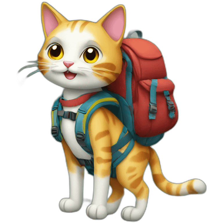 Trekking cat whit backpack  emoji