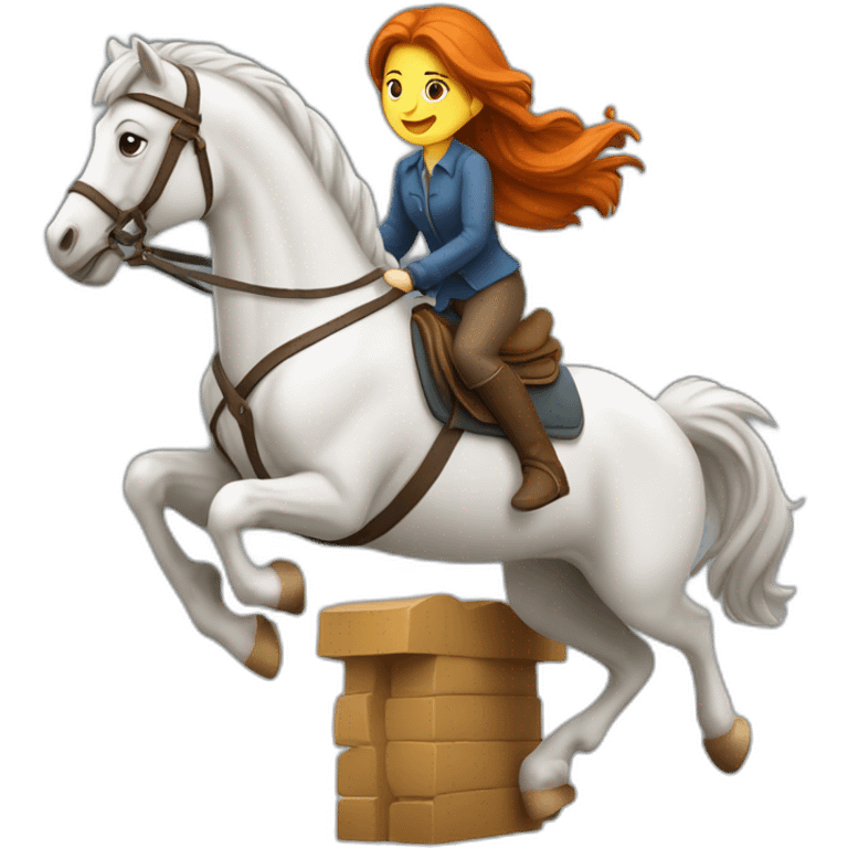 Fille rousse sur un cheval qui saute un obstacle emoji