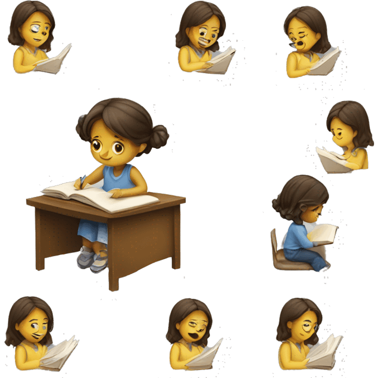 little girl studying emoji