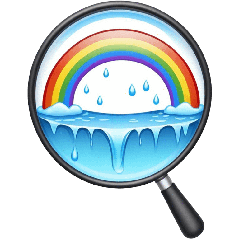 a magnifying glass with a rainbow river flowing through it emoji