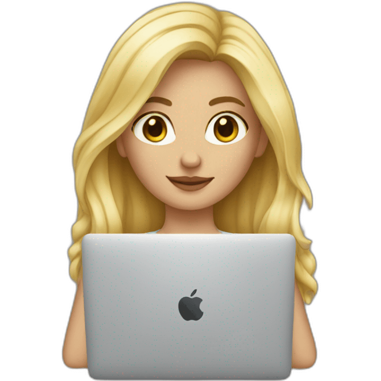 blonde girl using macbook emoji