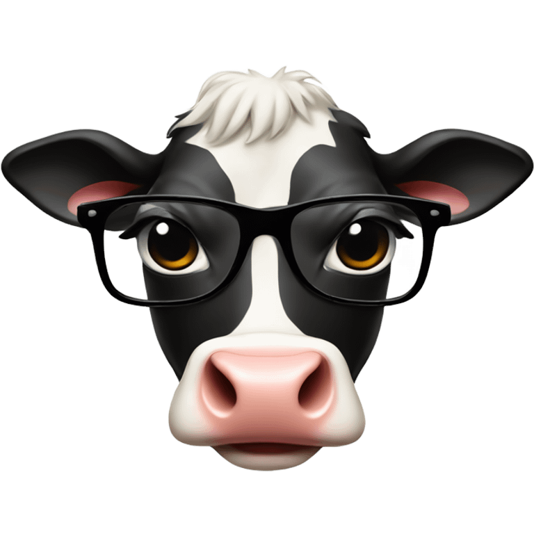 Cow with red lipstick and black cat glasses emoji