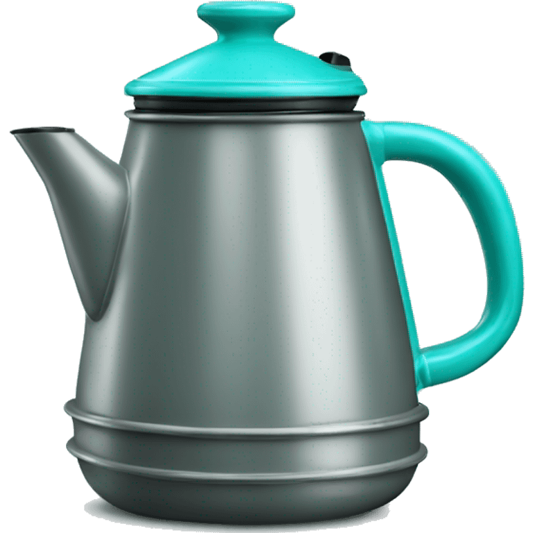 Realistic turquoise camping coffee pot isolated.  emoji