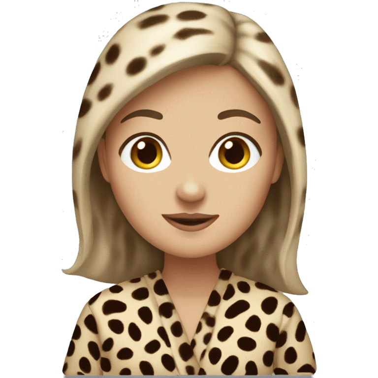 brown hair white girl wearing cheetah robe emoji