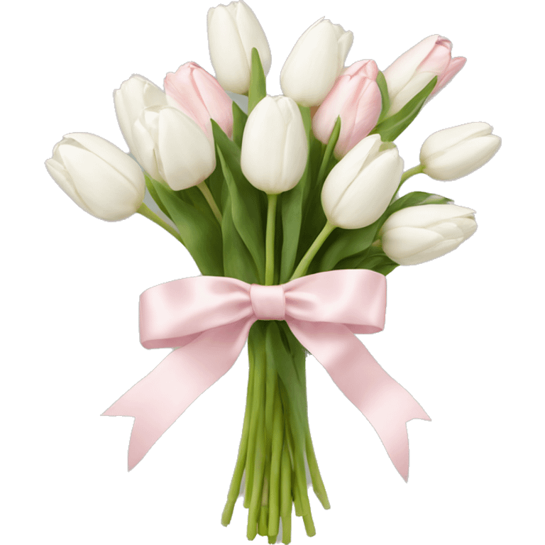 White tulips bouquet with light pink bow  emoji