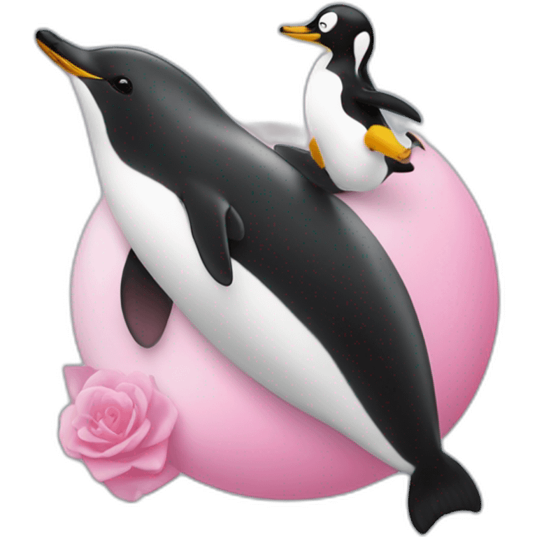 Un pingouin sur un dauphin rose emoji