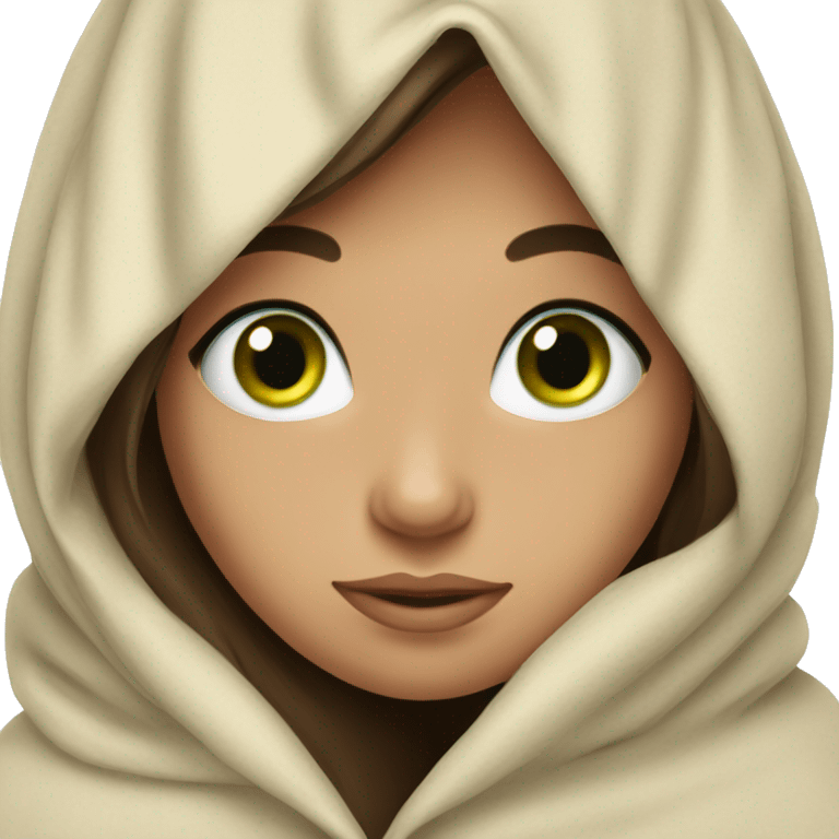 Brunette girl green eyes in blanket emoji