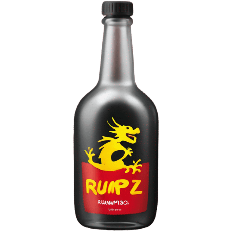 clear alcohol bottle with yellow dragon on a black and red label that says “RUMPZ”  emoji