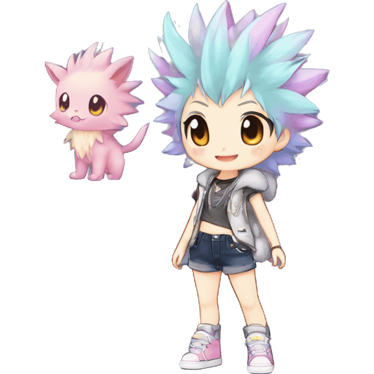 Anthro Cute Spiky Cool Edgy Magical Petite Shiny Colorful Pastel Glitter Sparkle Anime Chibi Fantasy-Animal-Fakémon-Pokémon-Hybrid Fur Sona Aesthetic Trending Style Full Body emoji