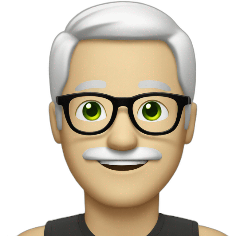 happy man white hair black mustache round black glasses green eyes emoji