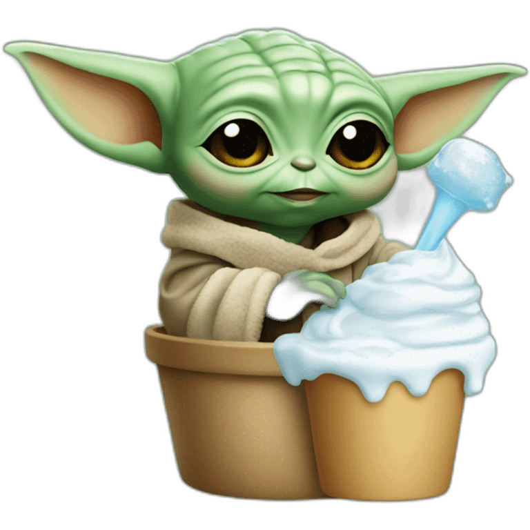 Baby Yoda avec une glace emoji