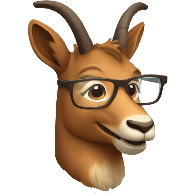 happy smart smiling brown chamois with horns with glasses right profile emoji