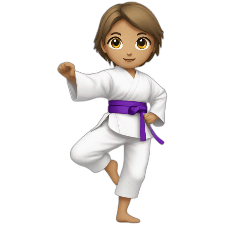 Girl with white martial arts tunic and purple martial arts belt emoji