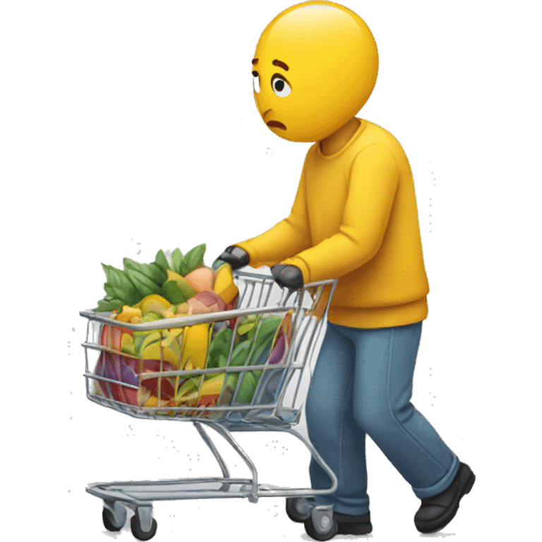 person looking sad, pushing a shopping cart with nothing in it emoji