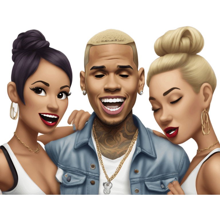 Hyper Realistic Chris Brown  singing with 2 female tattooed dancers emoji