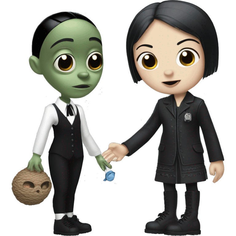 Wednesday Addams with stitch the alien  emoji