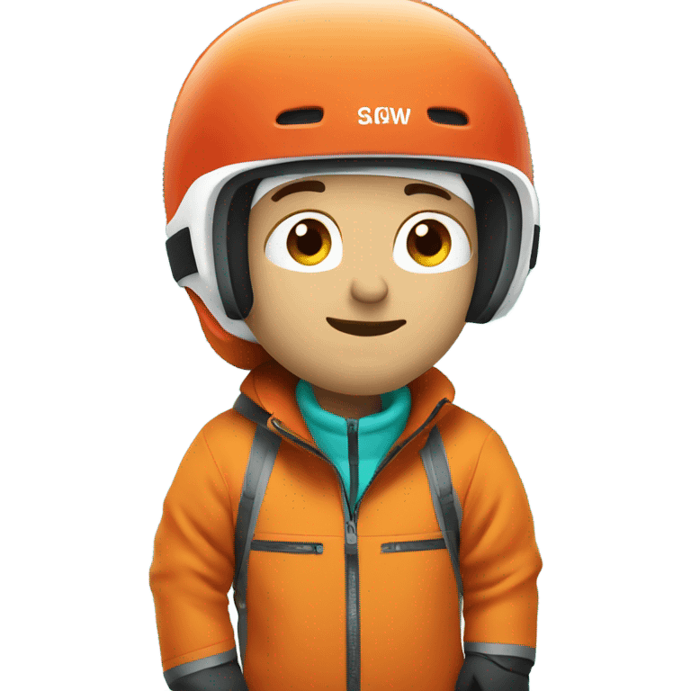 white Skier man wearing orange jacket and a RED HELMET and turquoise pants emoji