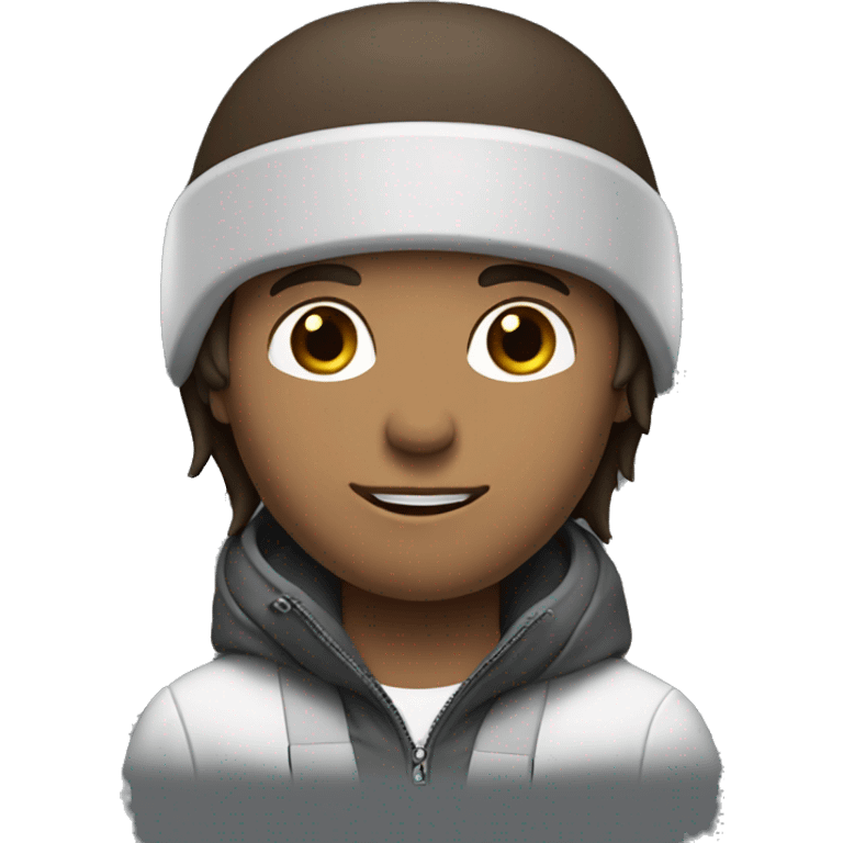 Guy on snowboard with dark brown hair white  emoji