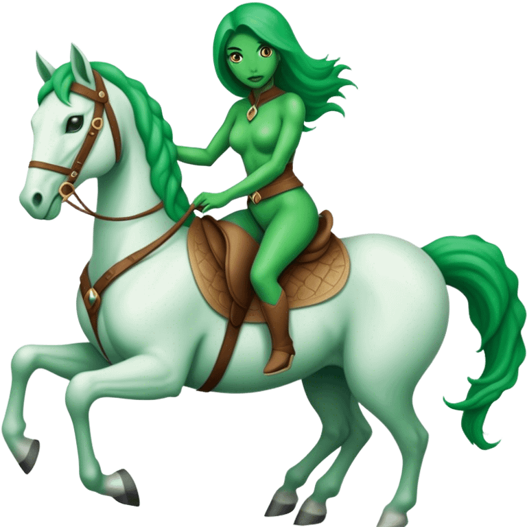 reptilian alien green woman, rides white horse
 emoji