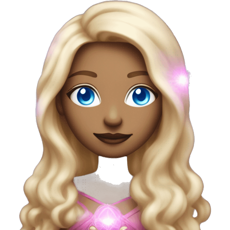 magical diva with thin pink andromedan face long blonde hair and blue eyes glowing third eye emoji