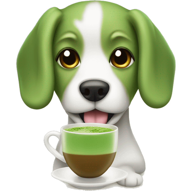 Dog holding matcha milltea emoji