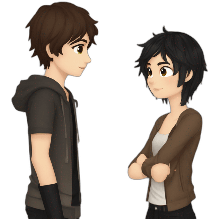 nico di angelo with a girl with brown pixie cut thats an emo emoji