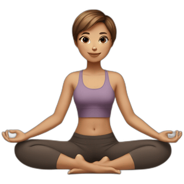 yoga girl, lotus position, ligth brown skin, short and brown haircut emoji