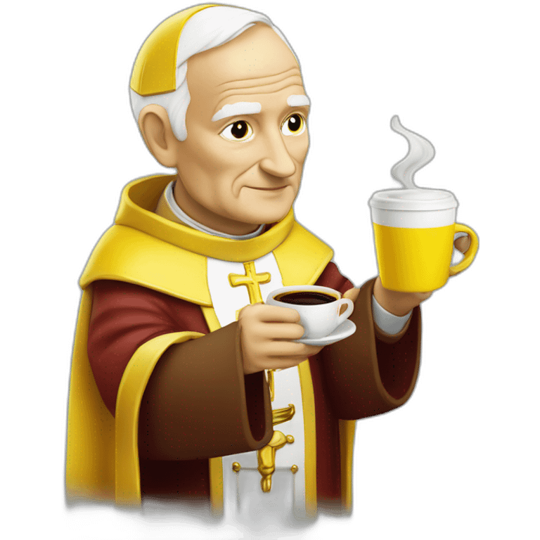 pope John Paul II with yellow face offering coffee emoji