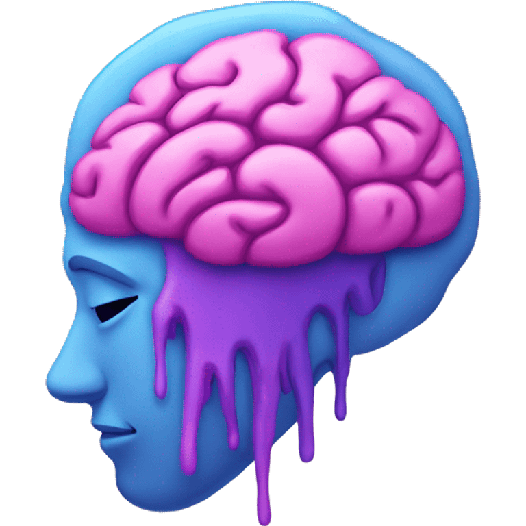 a brain melting from a side profile. Pink, purple and blue colors emoji