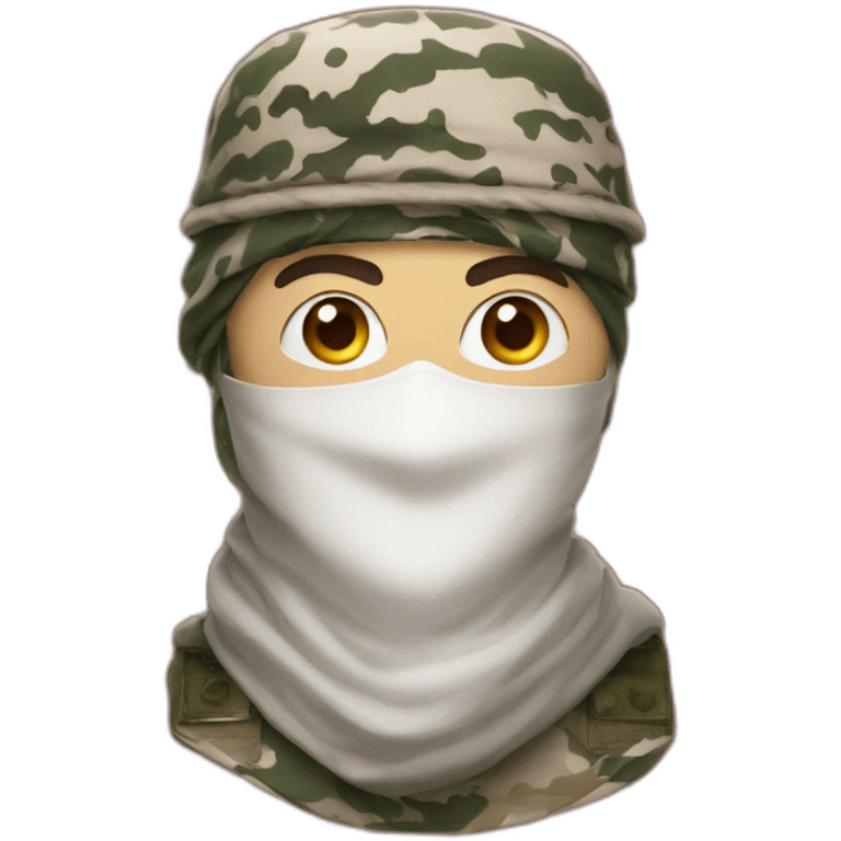 man masked with the Saudi Arabic red and white shemagh and wearing military clothing emoji