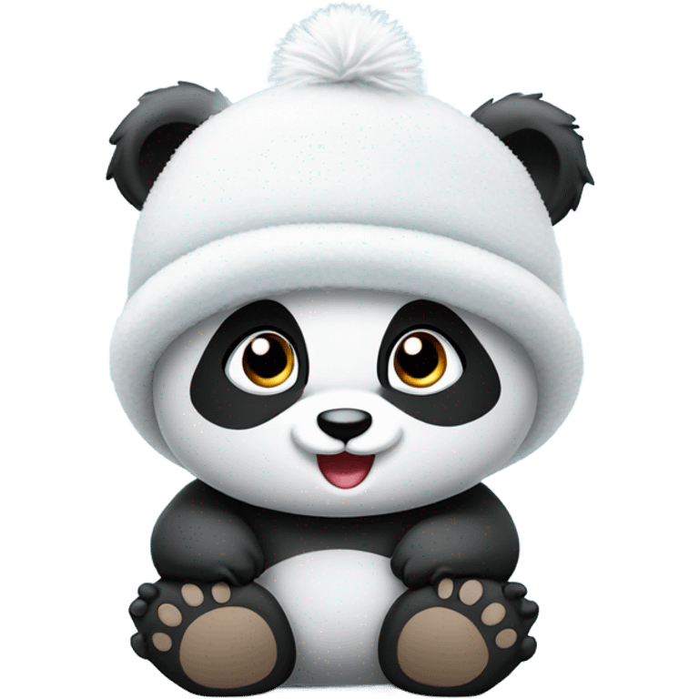 Cute baby panda with a snow hat on in the cold emoji