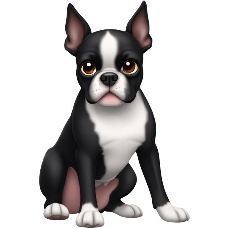 Beautiful thick black Boston terrier with dark brown eyes slanted  emoji