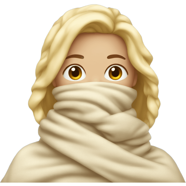 A woman blonde wrapped in a blanket to her nose, freezing  emoji