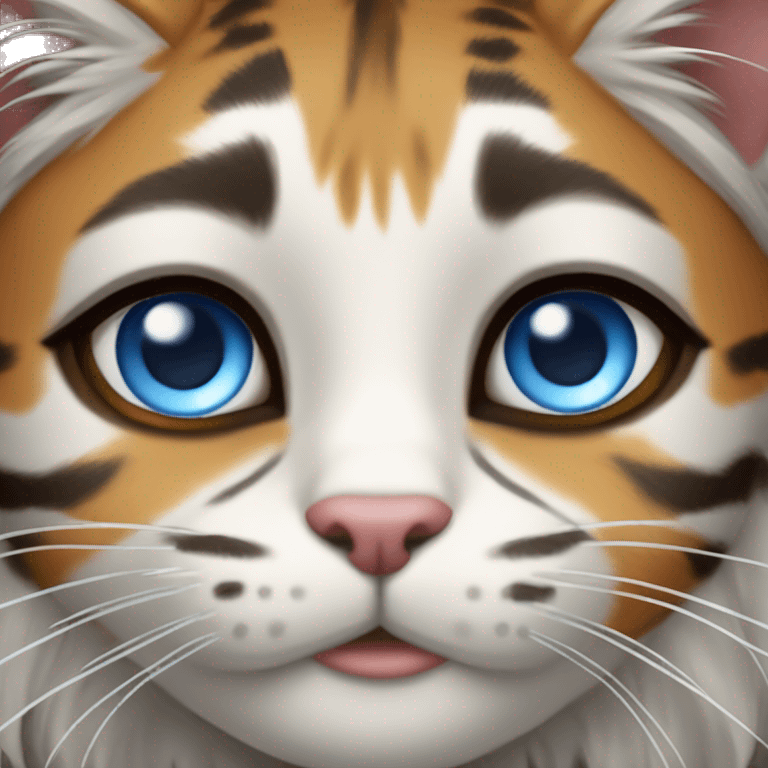 Brunette blue eyes with tiger cat emoji