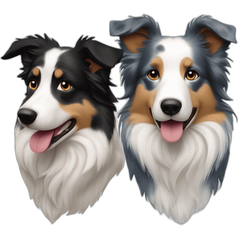 Left face tricolor right face blue merle border collie emoji