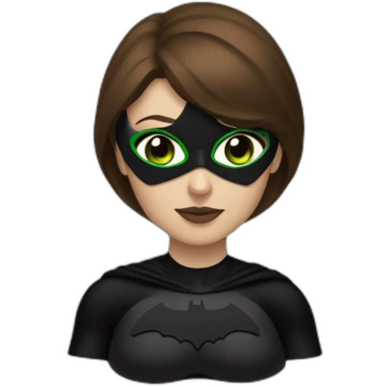 A batman woman in a black mask with brown hair and green eyes  emoji