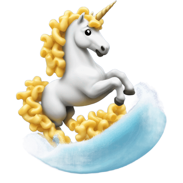 Unicorn surfing on Mac and cheese emoji